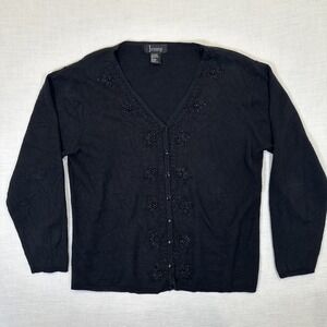 Jenny Black Beaded Floral Sweater Women's Sweater Size Large